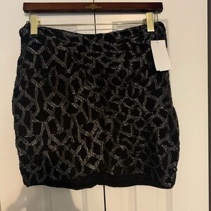 Mango Black and Gray Patterned Mini Skirt